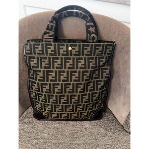 Fendi Zucca Collapsible Tote Bag With Iconic FF Pattern & Leather Accents